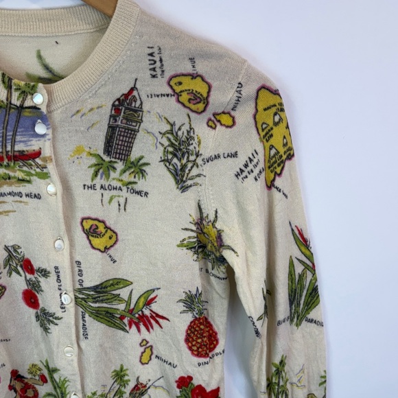 JCRew merino wool Hawaiian Print Cardigan with Red Accents size XS - Picture 3 of 5